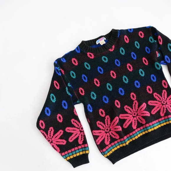 Vintage Jaymie Rose Black with Multi-Colour Floral Design Sweater - Picture 8 of 12